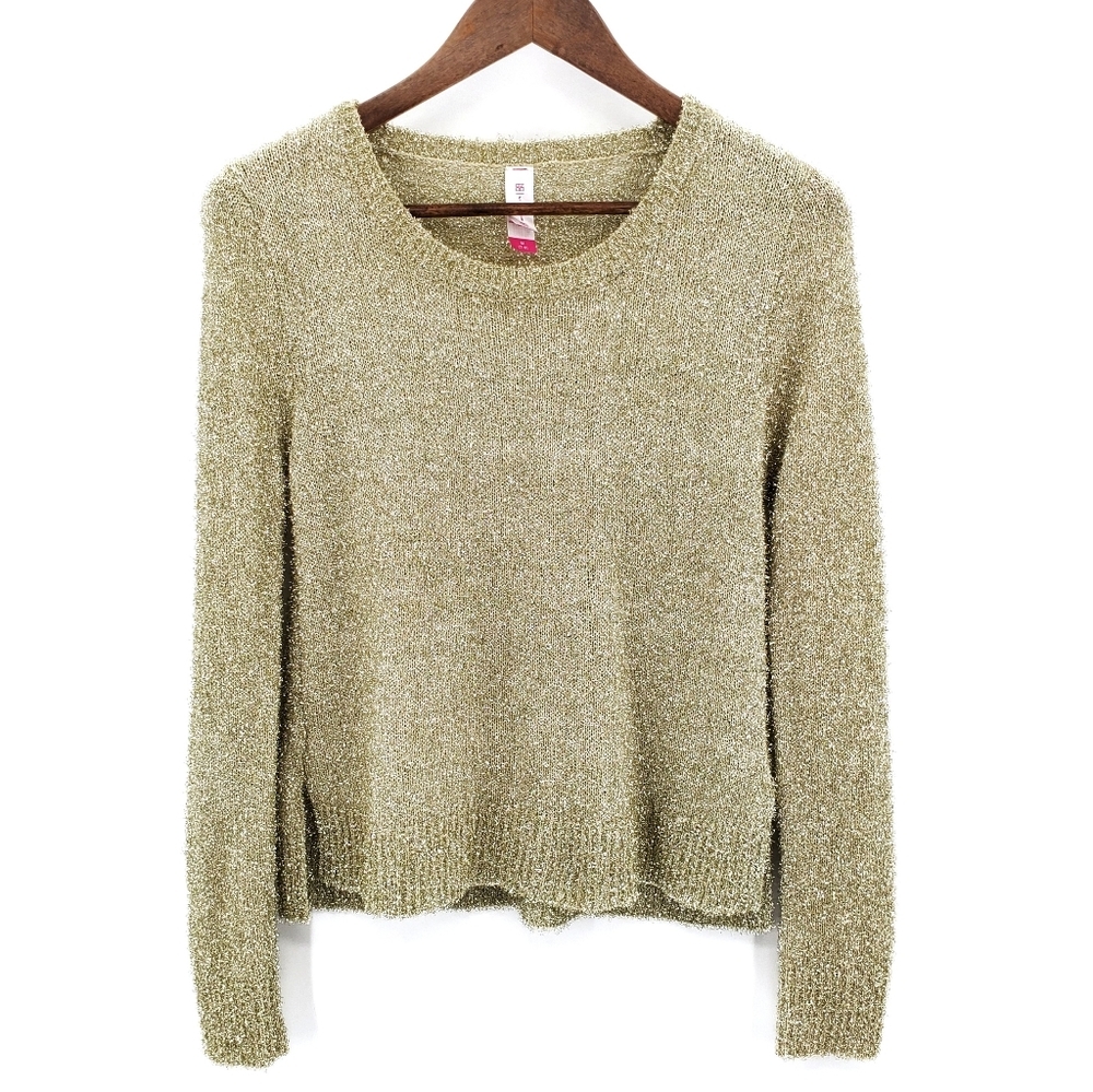 Womens Pullover‎ Knit Sweater Juniors M Long Sleeve Gold Sparkle Glitter Shimmer